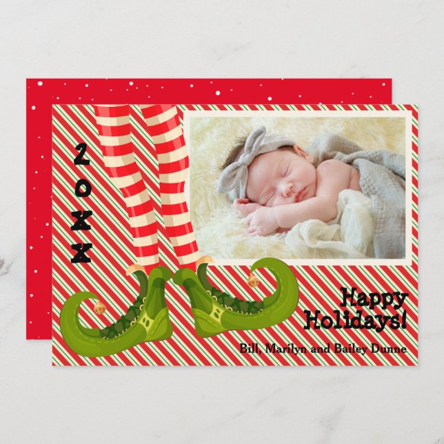 Cartão De Festividades Foto de Natal da Elf Legs (Frente/Verso)