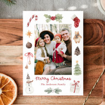 Foto de Natal da Família Alegre em Aquarela Fofa
