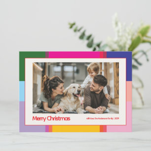 Cartão De Festividades Foto de Natal da Família Colorida e Alegre