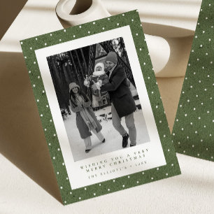 Cartão De Festividades Foto de Natal da Família com Bolinhas Verde-Evergr
