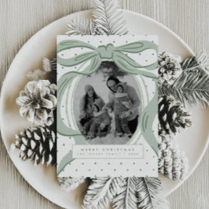 Cartão De Festividades Foto de Natal da Família com Laço Pontilhado Moder