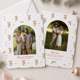 Cartão De Festividades Foto de Natal da Família com Laço Vermelho e Verde