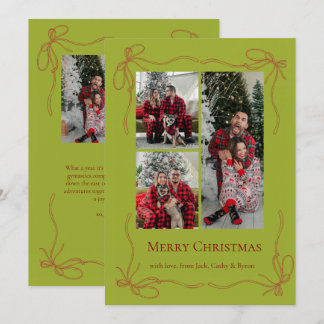 Cartão De Festividades Foto de Natal da Família com Laço Vermelho Elegant