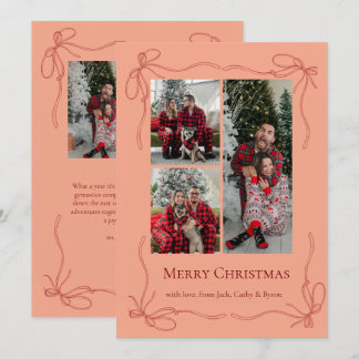 Cartão De Festividades Foto de Natal da Família com Laço Vermelho Elegant