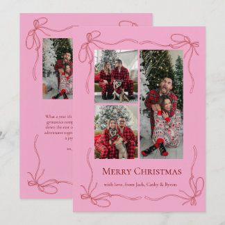 Cartão De Festividades Foto de Natal da Família com Laço Vermelho Elegant