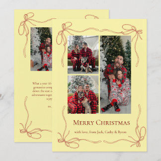 Cartão De Festividades Foto de Natal da Família com Laço Vermelho Elegant