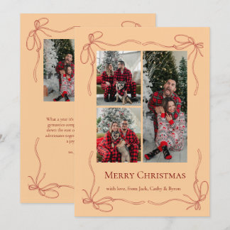 Cartão De Festividades Foto de Natal da Família com Laço Vermelho Elegant