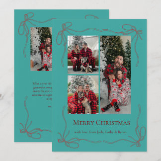 Cartão De Festividades Foto de Natal da Família com Laço Vermelho Elegant