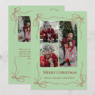 Cartão De Festividades Foto de Natal da Família com Laço Vermelho Elegant