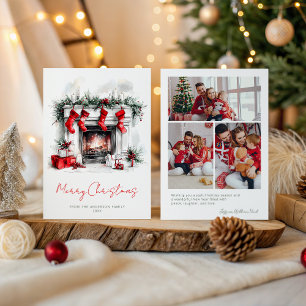 Cartão De Festividades Foto de Natal da Família com Lareira em Casa de Fé