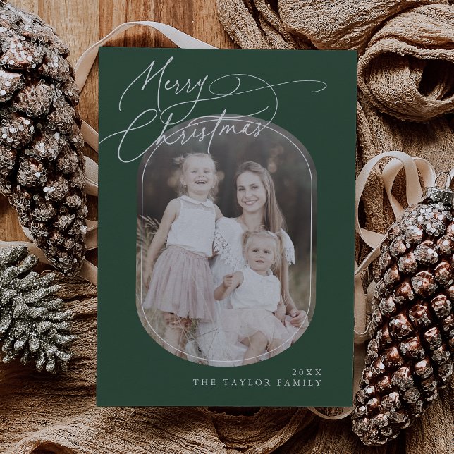 Cartão De Festividades Foto de Natal da família DARCY Green Digital Boho (DARCY Green Digital Boho Family Christmas Photo Holiday Card)