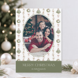 Cartão De Festividades Foto de Natal da Família em Aquarela Clássica