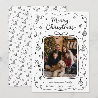 Cartão De Festividades Foto de Natal da Família em Preto e Branco com Des