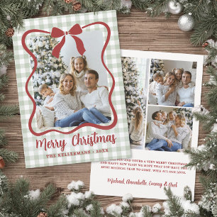 Cartão De Festividades Foto de Natal da Família em Xadrez Verde