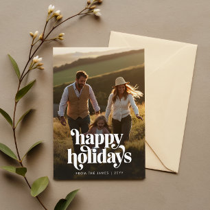 Cartão De Festividades Foto de Natal da Família Feliz Férias Retrô