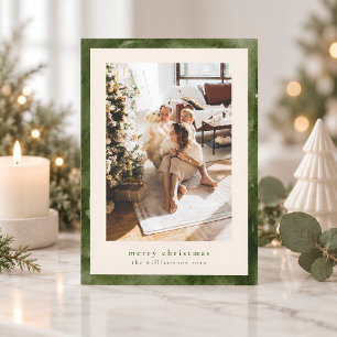 Cartão De Festividades Foto de Natal da Família Floresta Verde em Aquarel