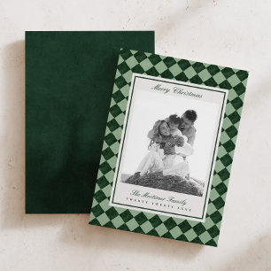 Cartão De Festividades Foto de Natal da Família Harlequin Evergreen