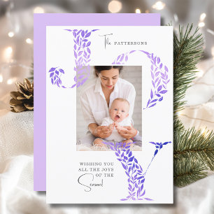 Cartão De Festividades Foto de Natal da Família JOY Flor de Lilás