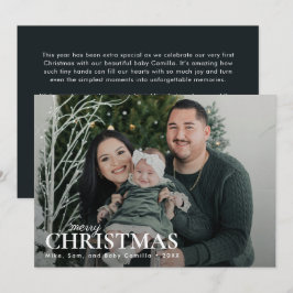 Cartão De Festividades Foto de Natal da Família Minimalista Verde Escuro 