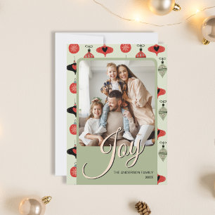 Cartão De Festividades Foto de Natal da Família Personalizada Verde da Jo