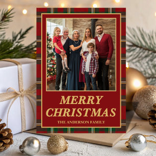 Cartão De Festividades Foto de Natal da Família Ralph Lauren em Xadrez Ta
