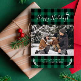 Cartão De Festividades Foto de Natal da família rustic Green Xadrez