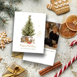 Cartão De Festividades Foto de Natal da Família Vintage Dourada Feliz Fes