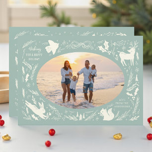Cartão De Festividades Foto de Natal da Família Woodland Doodle