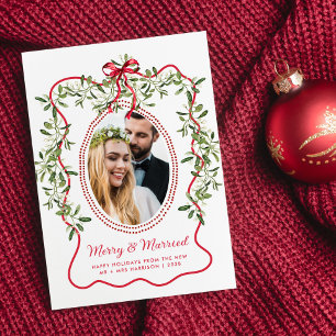 Cartão De Festividades Foto de Natal da Frame Wavy da feliz casada