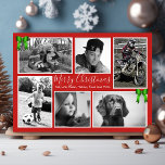 Cartão De Festividades Foto de Natal da Grande Família Collage Red Green<br><div class="desc">Cartões de foto de Natal bege e verdes com lugar para seis fotos da família. Carregue fotos para ajustado dos modelos - modelos horizontais e verticais devem ter fotos nessa orientação. Modelos quadrados podem pegar qualquer um. Fonte manuscrita para a saudação personalizada em branco. O modelo de assinatura pode pegar...</div>