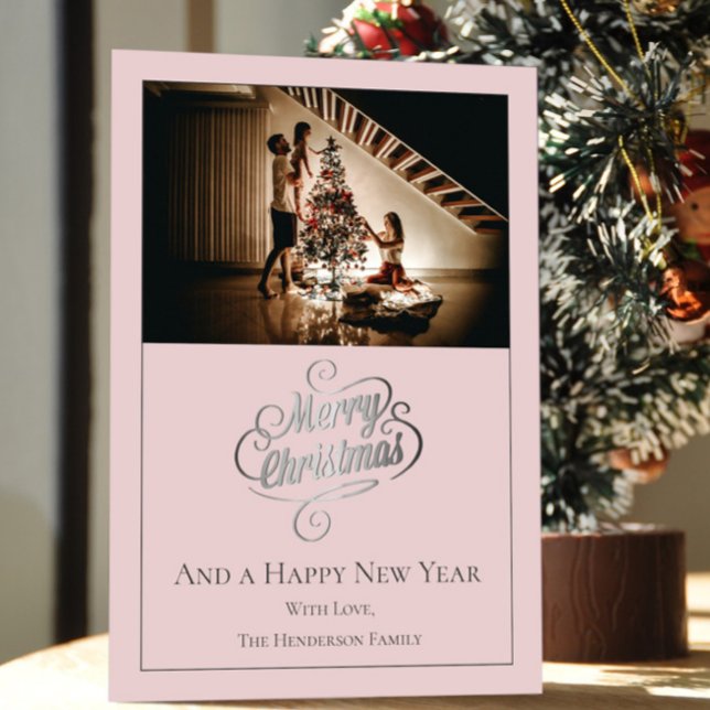 Cartão De Festividades Foto de Natal da Modern Elegance | Rosa (Pink Modern Elegance Christmas Photo Holiday Card
)