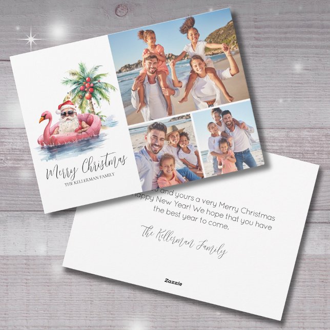 Cartão De Festividades Foto de Natal da praia tropical de Santa Claus (Santa Claus Tropical Beach Christmas Photo Holiday Card)
