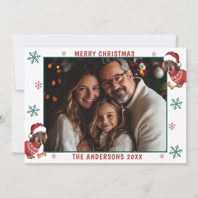 Cartão De Festividades Foto de Natal Dachshund (Frente)