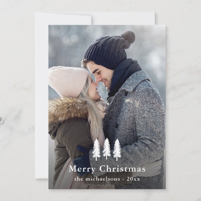 Cartão De Festividades Foto de Natal de Árvores Brancas Russas (Frente)