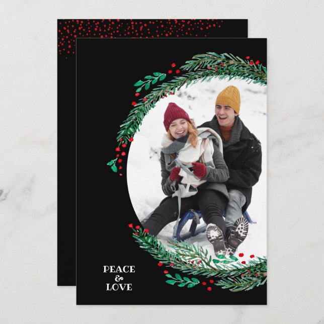 Cartão De Festividades Foto de Natal de Berries e Pine Wreath (Frente/Verso)