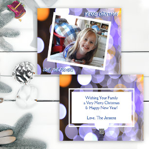 Cartão De Festividades Foto de Natal de Bokee Azul e Dourada