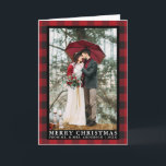 Cartão De Festividades Foto de Natal de Casamento de Xadrez de Buffalo Ve<br><div class="desc">Foto de casamento da Xadrez de Buffalo Vermelha Feliz Cartão de Natal Dobrado</div>