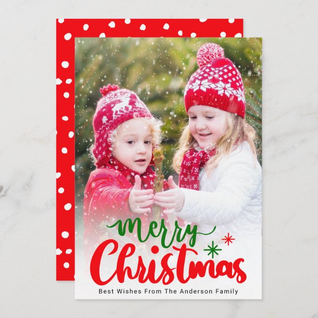 Cartão De Festividades Foto de Natal de Cor Editável Simples (Frente/Verso)