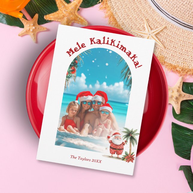 Cartão De Festividades Foto de Natal de Cute Beach Hawaii Mele Kalikimaka (Criador carregado)
