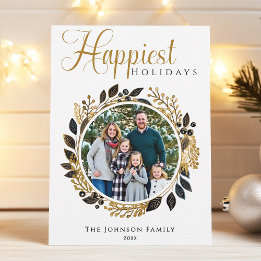 Cartão De Festividades Foto de Natal de Dourada e Preta Moderna