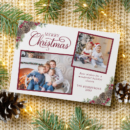 Cartão De Festividades Foto de Natal de Felicidade Botânica do Elegante 2