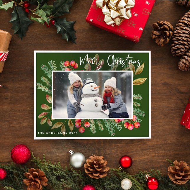 Cartão De Festividades Foto de Natal de Feliz Botânico Verde (Criador carregado)