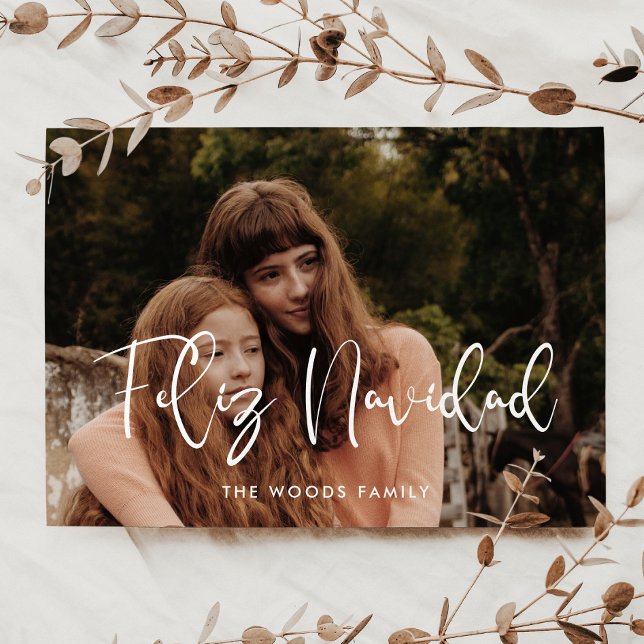 Cartão De Festividades Foto de Natal de Feliz Navidad Branca Moderno (Criador carregado)