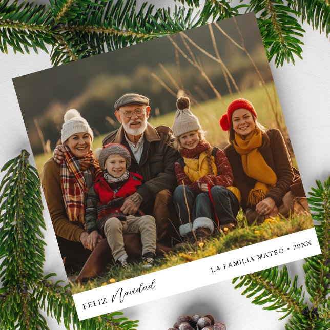 Cartão De Festividades Foto de Natal de Feliz Navidad, um Script Branco P (Criador carregado)