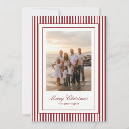 Cartão De Festividades Foto de Natal de Férias Elegante com Listras
