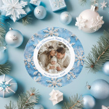 Foto de Natal de Floco de Neve Azul Redondo Fofo