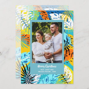Cartão De Festividades Foto de Natal de Folhas Tropicais