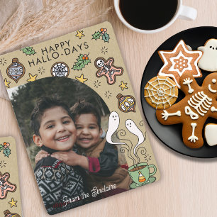 Cartão De Festividades Foto de Natal de Halloween da Família Fofa