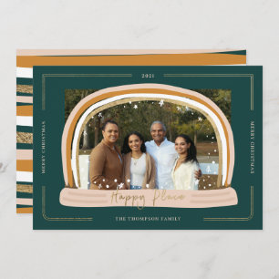 Cartão De Festividades Foto de Natal de Happy Place Modern Snow Globe