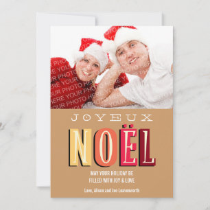 Cartão De Festividades Foto de Natal de Joyeux Noel Funky Earth Chic